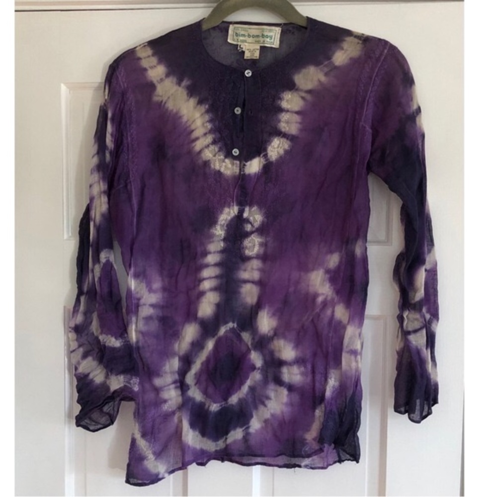 Vintage 70s Bim Bom Bay NY San Diego Embroidered Tie Dye Tunic Coverup Large